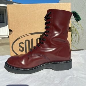 Solovair Oxblood Hi-Shine 11 Eye Derby boot Toe Sz 8 UK/9US MADE IN ENGLAND